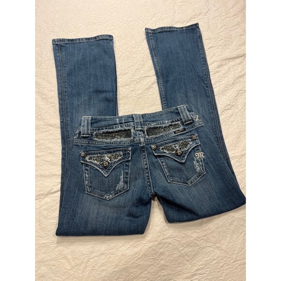 Miss Me boot cut 26 Jeans Distressed embellished with rhinestones - Picture 1 of 11